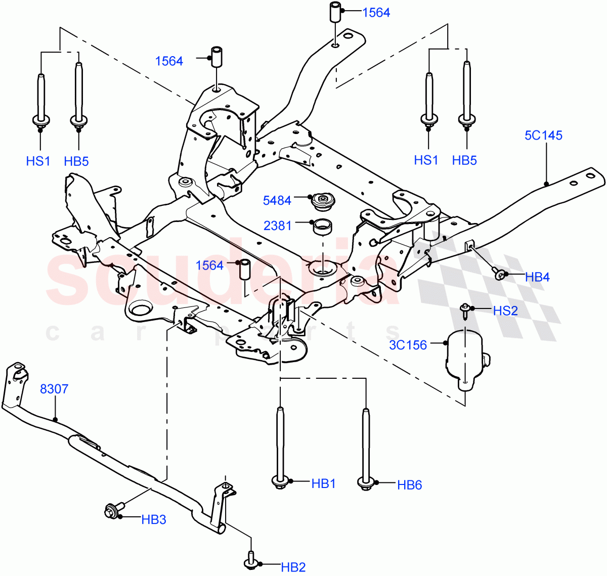 Front Cross Member & Stabilizer Bar (Crossmember, Solihull Plant Build) ((V) FROMHA000001) of Land Rover Land Rover Discovery 5 (2017+) [3.0 Diesel 24V DOHC TC]