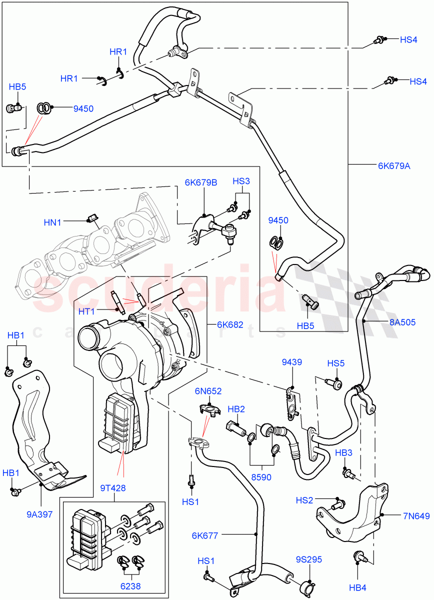 Turbocharger (RH Side - Primary) (4.4L DOHC DITC V8 Diesel) of Land Rover Land Rover Range Rover Sport (2014+) [4.4 DOHC Diesel V8 DITC]