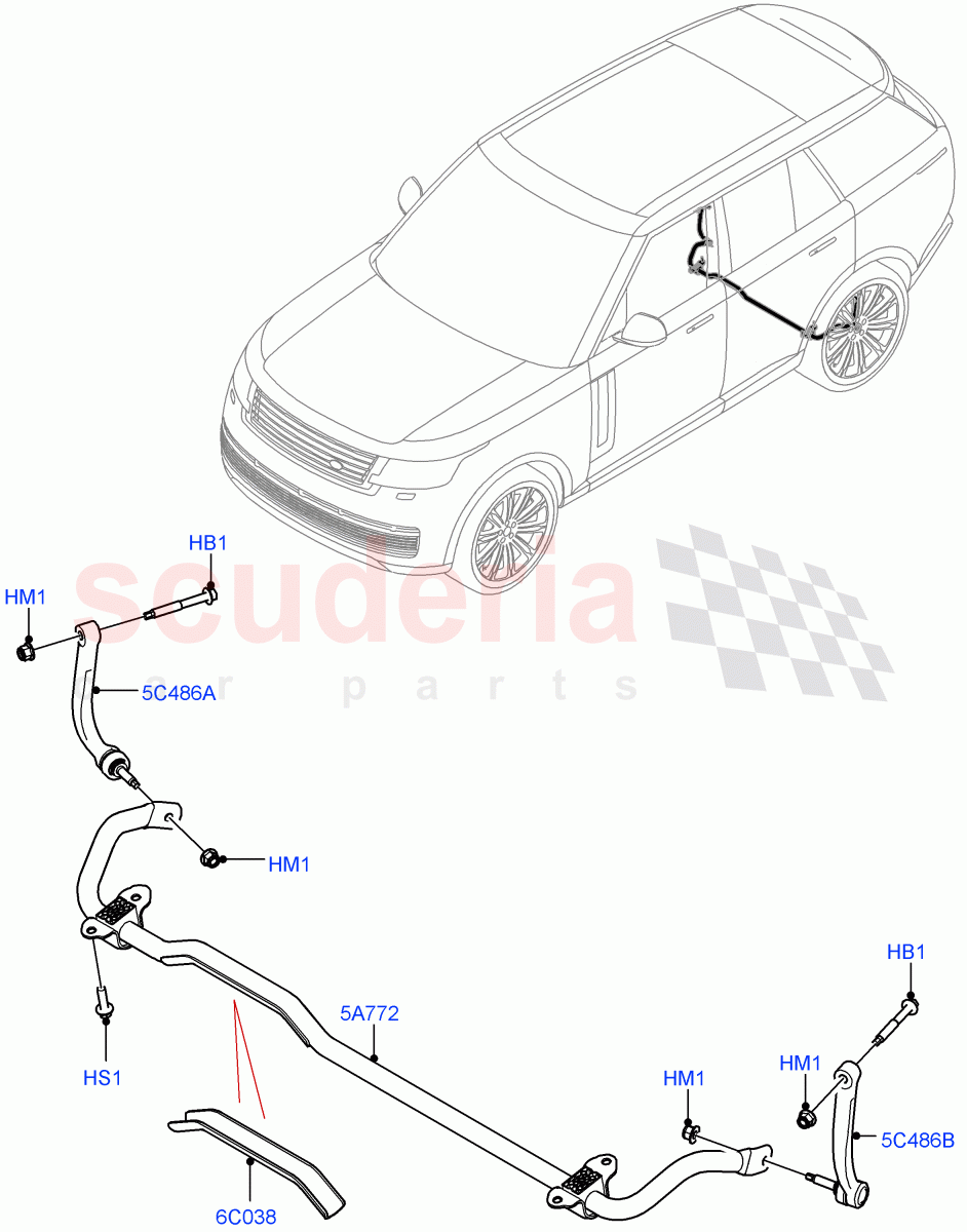 Rear Cross Member & Stabilizer Bar (Conventional Stabilizer Bar) (With Four Corner Air Suspension) of Land Rover Land Rover Range Rover (2022+) [4.4 V8 Turbo Petrol NC10]