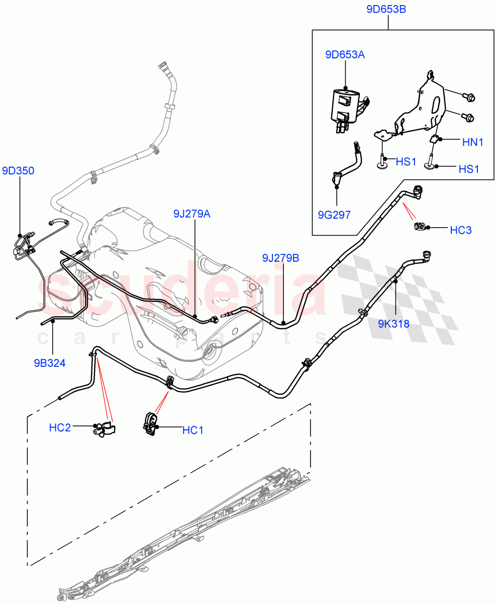 Fuel Lines (Rear) (2 Door Convertible, 2.0L 16V TIVCT T/C 240PS Petrol, (-) "CDN/MEX/USA", 2.0L 16V TIVCT T/C Gen2 Petrol) ((V) FROMGH000001) of Land Rover Land Rover Range Rover Evoque (2012-2018) [2.0 Turbo Petrol GTDI]