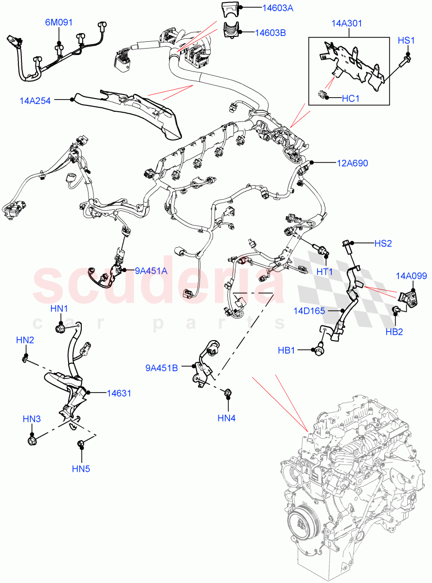 Engine Harness (2.0L AJ21D4 Diesel Mid, LHD, Electric Engine Battery-MHEV) ((V) FROMMA000001) of Land Rover Land Rover Range Rover Velar (2017+) [2.0 Turbo Petrol AJ200P]