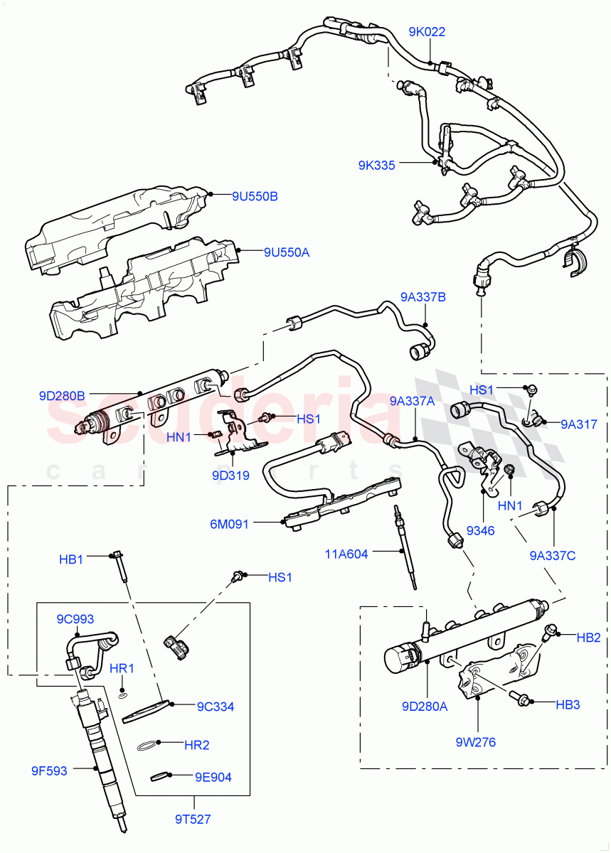 Fuel Injectors And Pipes (Nitra Plant Build) (3.0 V6 Diesel) ((V) FROMK2000001) of Land Rover Land Rover Discovery 5 (2017+) [3.0 Diesel 24V DOHC TC]