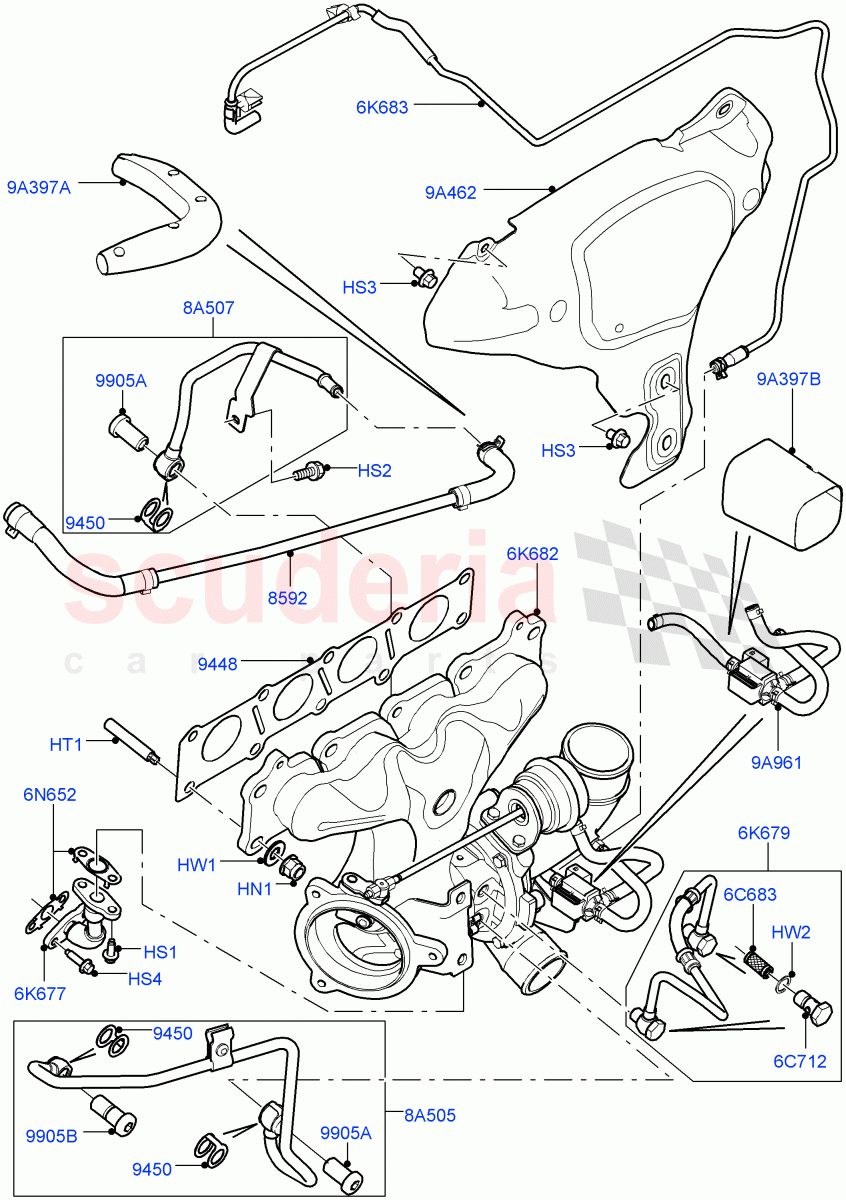 Turbocharger(2.0L 16V TIVCT T/C 240PS Petrol,Halewood (UK))((V)FROMCH000001) of Land Rover Land Rover Discovery Sport (2015+) [2.0 Turbo Petrol GTDI]