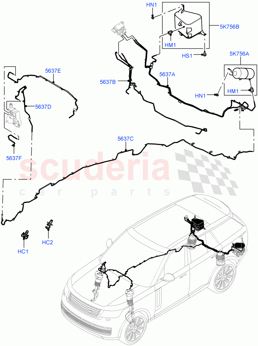 Air Suspension Compressor And Lines (Air Suspension Lines) of Land Rover Land Rover Range Rover (2022+) [3.0 I6 Turbo Diesel AJ20D6]