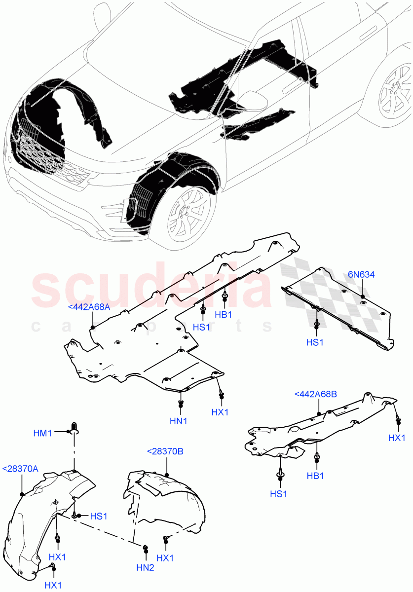 Front Panels, Aprons & Side Members (Wheelhouse) (Itatiaia (Brazil), Electric Engine Battery-PHEV) of Land Rover Land Rover Range Rover Evoque (2019+) [2.0 Turbo Diesel AJ21D4]