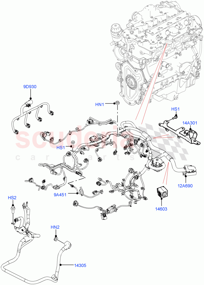 Engine Harness (Solihull Plant Build) (2.0L I4 High DOHC AJ200 Petrol) ((V) FROMJA000001) of Land Rover Land Rover Discovery 5 (2017+) [2.0 Turbo Diesel]