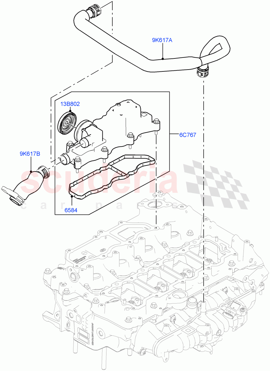 Emission Control - Crankcase (Solihull Plant Build) (2.0L I4 High DOHC AJ200 Petrol, 2.0L AJ200P Hi PHEV, 2.0L I4 Mid DOHC AJ200 Petrol) ((V) FROMHA000001) of Land Rover Land Rover Range Rover (2012-2021) [2.0 Turbo Petrol AJ200P]