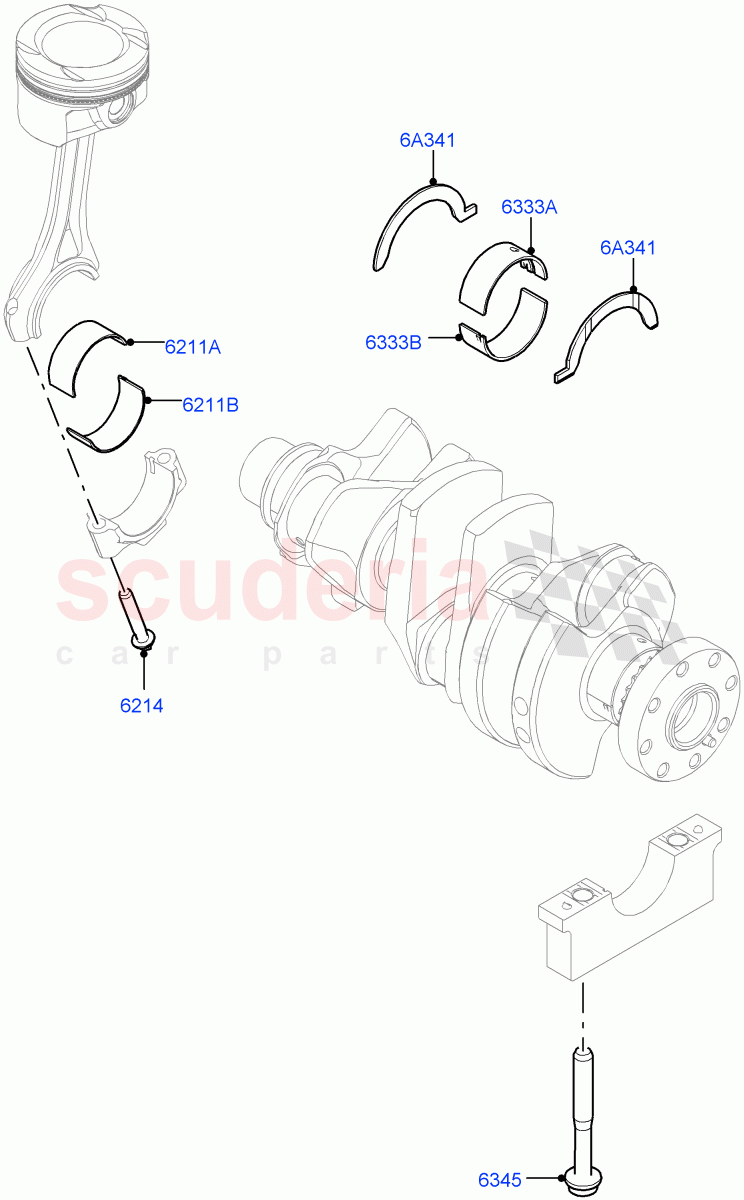 Crankshaft/Pistons And Bearings (1.5L AJ20P3 Petrol High, Changsu (China), 1.5L AJ20P3 Petrol High PHEV) of Land Rover Land Rover Range Rover Evoque (2019+) [1.5 I3 Turbo Petrol AJ20P3]