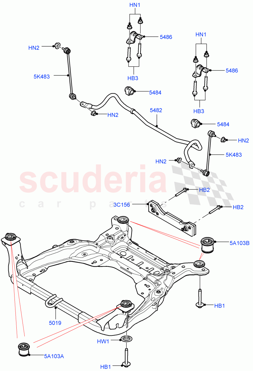 Front Cross Member & Stabilizer Bar (Halewood (UK)) ((V) TOKH999999) of Land Rover Land Rover Discovery Sport (2015+) [1.5 I3 Turbo Petrol AJ20P3]