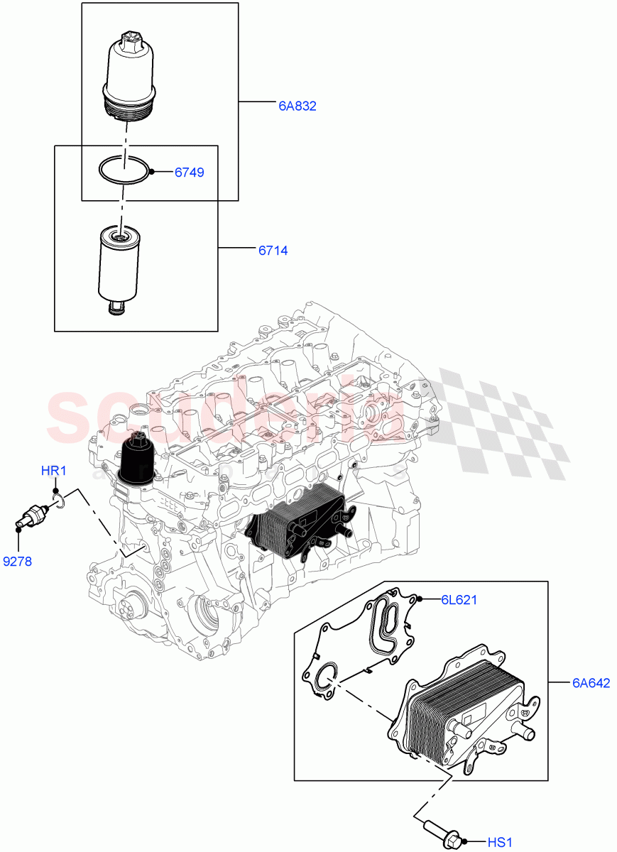 Oil Cooler And Filter (Nitra Plant Build) (3.0L AJ20P6 Petrol High) ((V) FROML2000001) of Land Rover Land Rover Discovery 5 (2017+) [3.0 I6 Turbo Petrol AJ20P6]