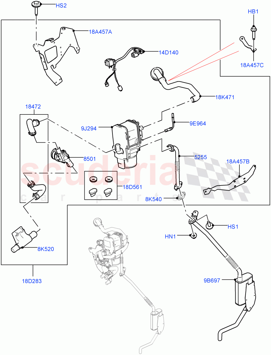 Auxiliary Fuel Fired Pre-Heater (Heater Components) (4.4L DOHC DITC V8 Diesel, With Fuel Fired Heater, 3.0 V6 D Low MT ROW, 3.0 V6 D Gen2 Mono Turbo, 3.0 V6 D Gen2 Twin Turbo, 2.0L I4 DSL HIGH DOHC AJ200, 3.0L AJ20D6 Diesel High) ((V) FROMKA000001) of Land Rover Land Rover Range Rover Sport (2014+) [3.0 I6 Turbo Diesel AJ20D6]