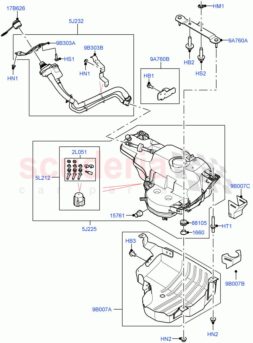 Exhaust Fluid Injection System(Tank And Filler, Nitra Plant Build)(3.0L AJ20D6 Diesel High,Long Wheelbase,With Diesel Exh Fluid Emission Tank) of Land Rover Land Rover Defender (2020+) [3.0 I6 Turbo Diesel AJ20D6]