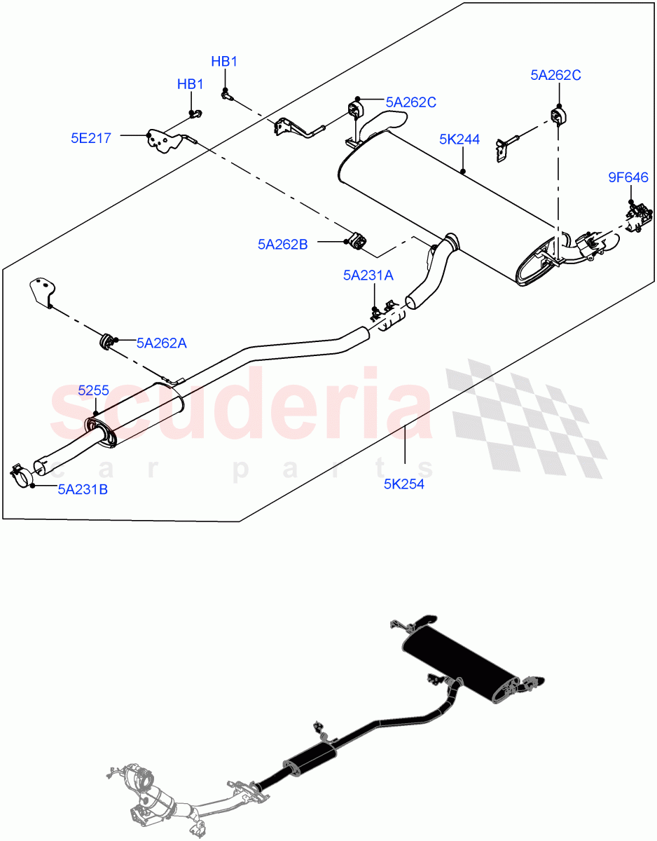 Rear Exhaust System (1.5L AJ20P3 Petrol High, 8 Speed Automatic Trans 8G30, Changsu (China)) ((V) FROMLG000001) of Land Rover Land Rover Discovery Sport (2015+) [1.5 I3 Turbo Petrol AJ20P3]