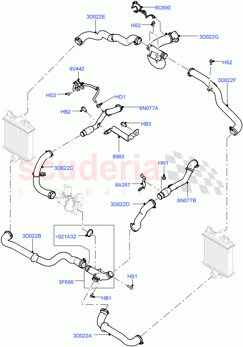 Intercooler/Air Ducts And Hoses(Air Ducts And Hoses)(3.0L 24V V6 Turbo Diesel Std Flow,3.0 V6 Diesel Electric Hybrid Eng,3.0L 24V DOHC V6 TC Diesel) of Land Rover Land Rover Range Rover Sport (2014+) [3.0 Diesel 24V DOHC TC]