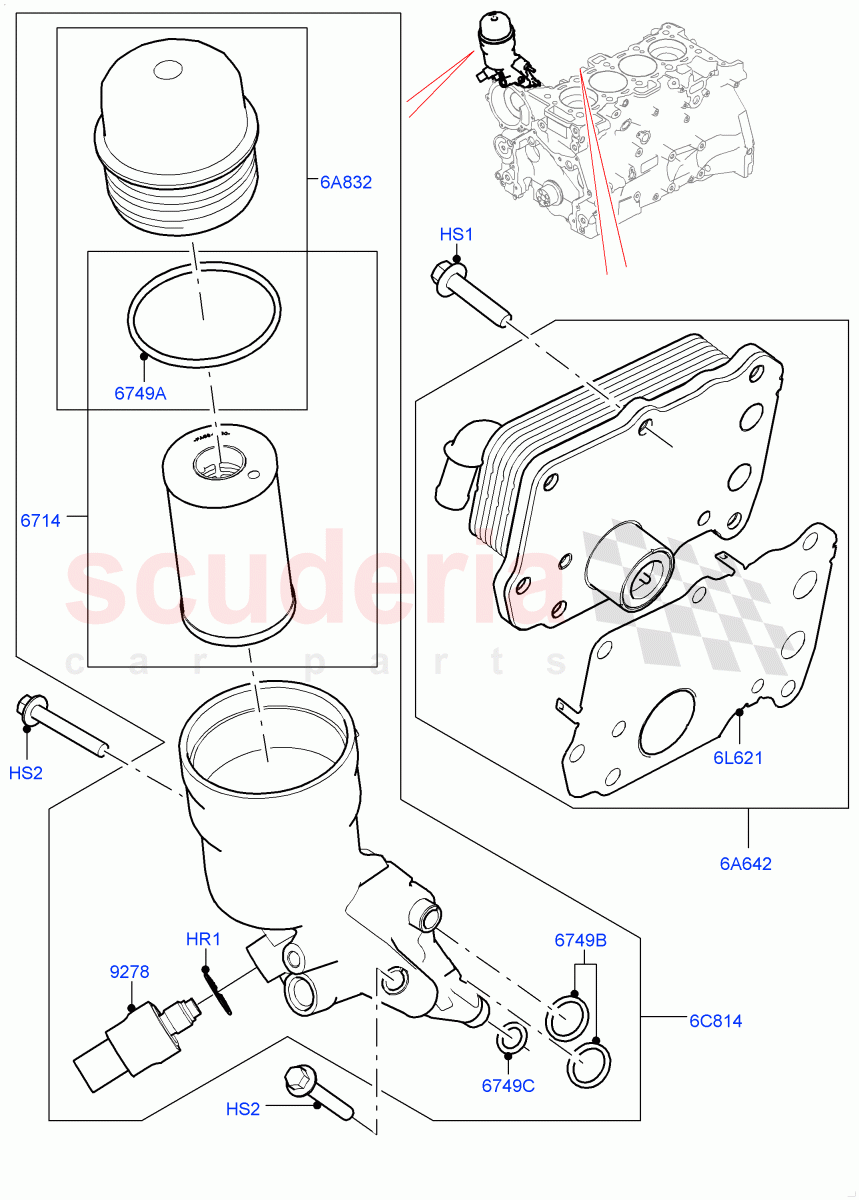 Oil Cooler And Filter (Nitra Plant Build) (2.0L AJ200P Hi PHEV, 2.0L I4 High DOHC AJ200 Petrol) ((V) FROMK2000001) of Land Rover Land Rover Defender (2020+) [2.0 Turbo Petrol AJ200P]