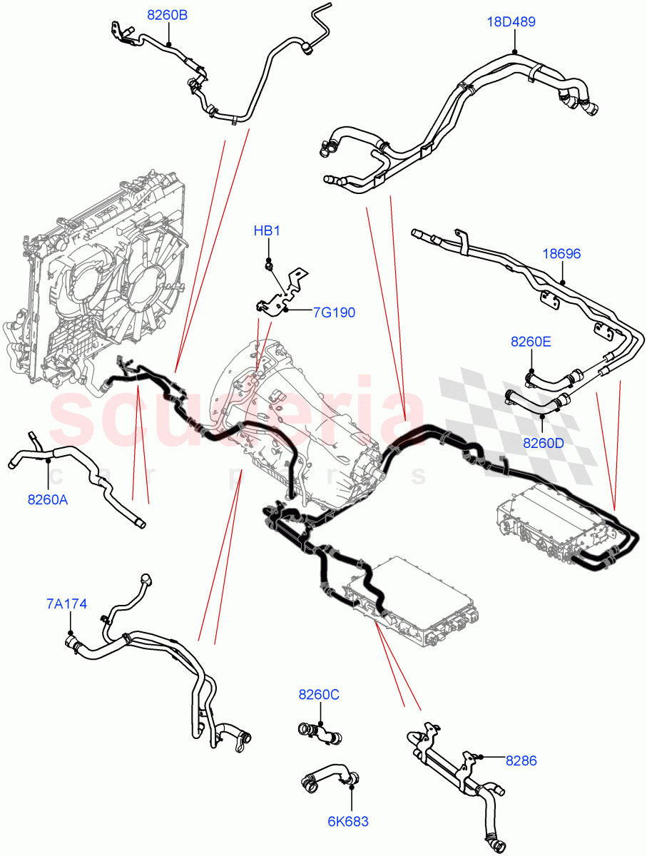 Cooling System Pipes And Hoses(Electric Motor Cooling Systems)(2.0L AJ200P Hi PHEV)((V)FROMM2000001) of Land Rover Land Rover Defender (2020+) [2.0 Turbo Petrol AJ200P]