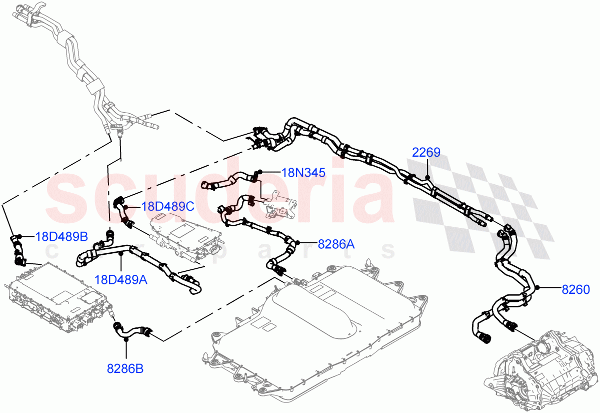 Cooling System Pipes And Hoses (Rear Section, Electric Unit) (1.5L AJ20P3 Petrol High PHEV, Halewood (UK)) ((V) FROMLH000001, (V) TOLH999999) of Land Rover Land Rover Discovery Sport (2015+) [1.5 I3 Turbo Petrol AJ20P3]