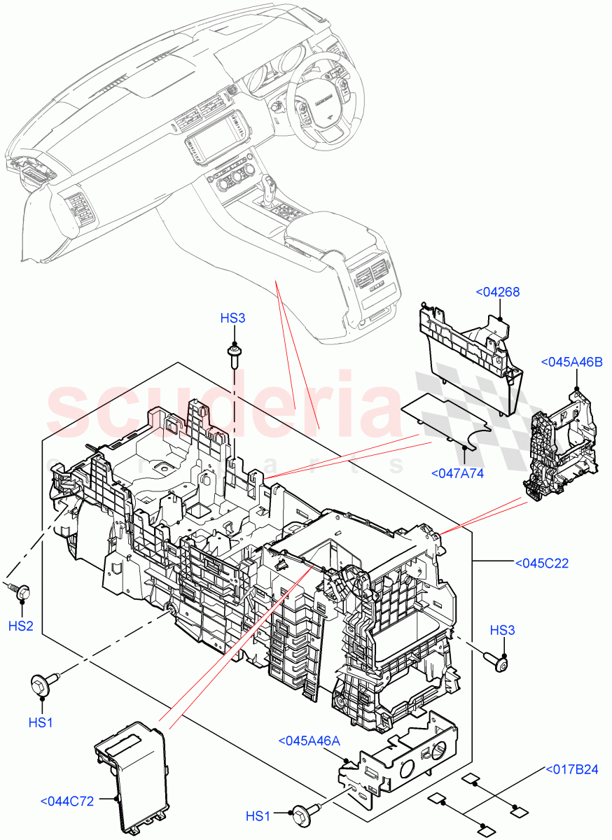 Console - Floor (Internal Components, For Carrier Assy, Front) of Land Rover Land Rover Range Rover Sport (2014+) [3.0 I6 Turbo Petrol AJ20P6]