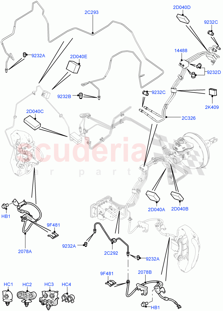 Front Brake Pipes(4.4L DOHC DITC V8 Diesel,8 Speed Auto Trans ZF 8HP45,LHD,3.0 V6 Diesel,8 Speed Auto Trans ZF 8HP70 4WD,2.0L I4 DSL HIGH DOHC AJ200,3.0L AJ20D6 Diesel High,8 Speed Auto Trans ZF 8HP76) of Land Rover Land Rover Range Rover Sport (2014+) [2.0 Turbo Petrol AJ200P]