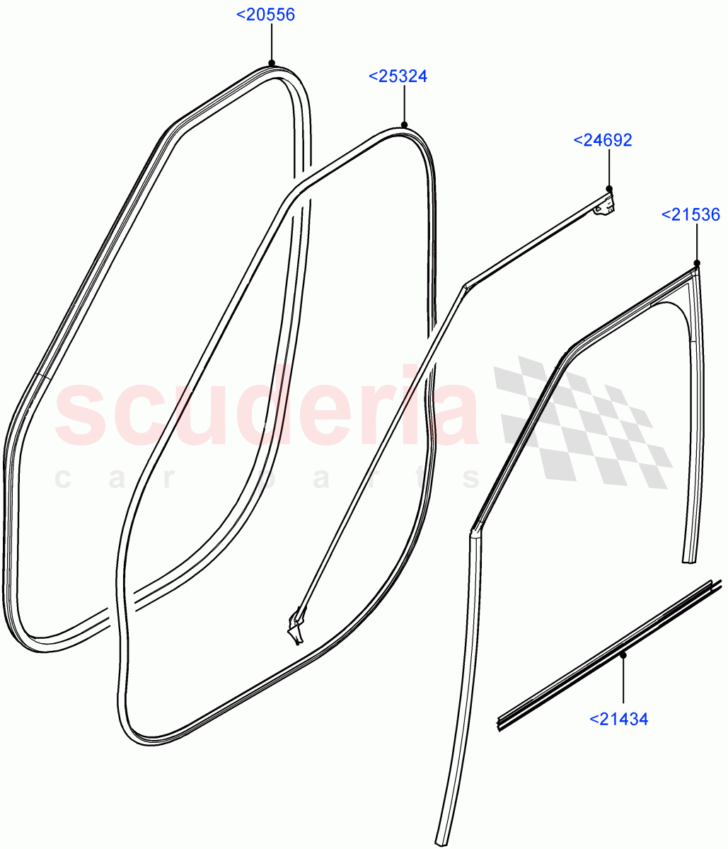 Front Doors, Hinges & Weatherstrips(Nitra Plant Build, Weatherstrips And Seals)((V)FROMK2000001) of Land Rover Land Rover Discovery 5 (2017+) [3.0 DOHC GDI SC V6 Petrol]