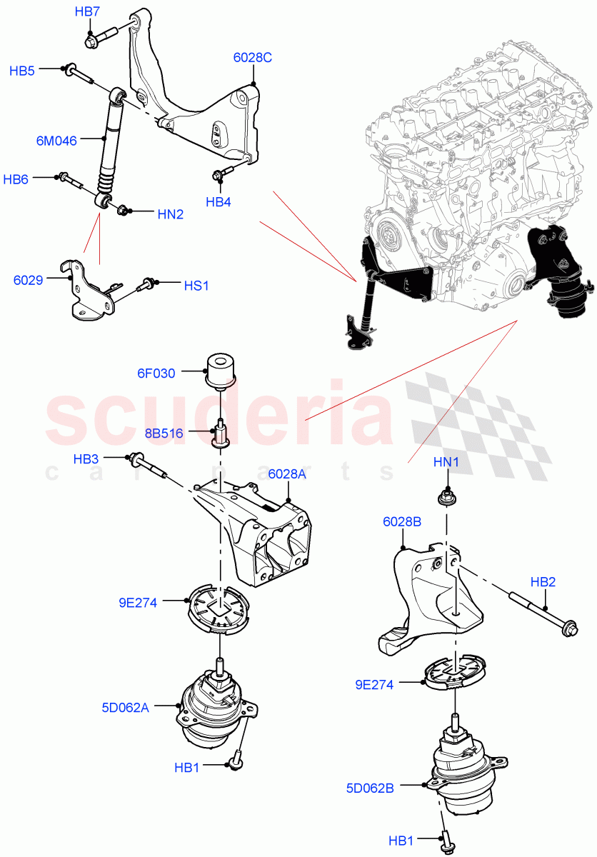 Engine Mounting (3.0L AJ20P6 Petrol High, 3.0L AJ20P6 Petrol PHEV) of Land Rover Land Rover Range Rover (2022+) [4.4 V8 Turbo Petrol NC10]
