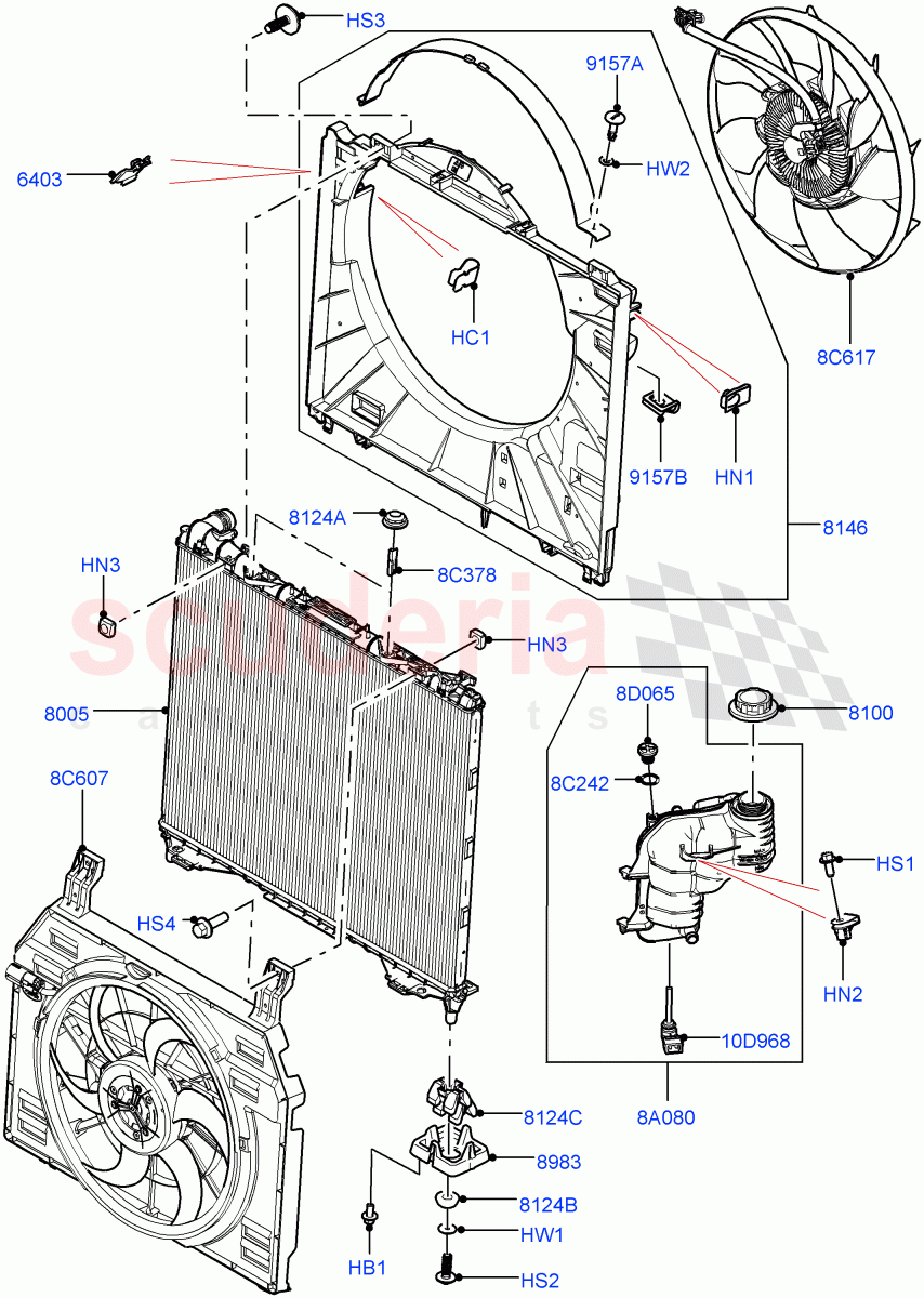 Radiator/Coolant Overflow Container (Solihull Plant Build, Main Unit) (3.0L DOHC GDI SC V6 PETROL) ((V) FROMHA000001) of Land Rover Land Rover Discovery 5 (2017+) [3.0 DOHC GDI SC V6 Petrol]