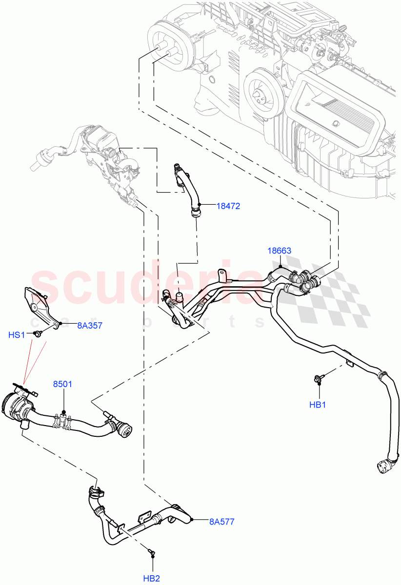 Heater Hoses(Front)(3.0L AJ20D6 Diesel High,Fuel Heater W/Pk Heat With Remote,With Air Conditioning - Front/Rear,Fuel Fired Heater With Park Heat,With Front Comfort Air Con (IHKA))((V)FROMLA000001) of Land Rover Land Rover Range Rover (2012-2021) [3.0 DOHC GDI SC V6 Petrol]