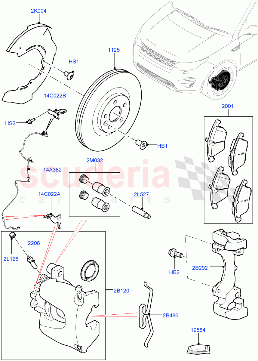 Front Brake Discs And Calipers (Halewood (UK), Front Disc And Caliper Size 17, Disc Brake Size Frt 17/RR 17) ((V) FROMHH000001, (V) TOKH999999) of Land Rover Land Rover Discovery Sport (2015+) [2.0 Turbo Petrol GTDI]