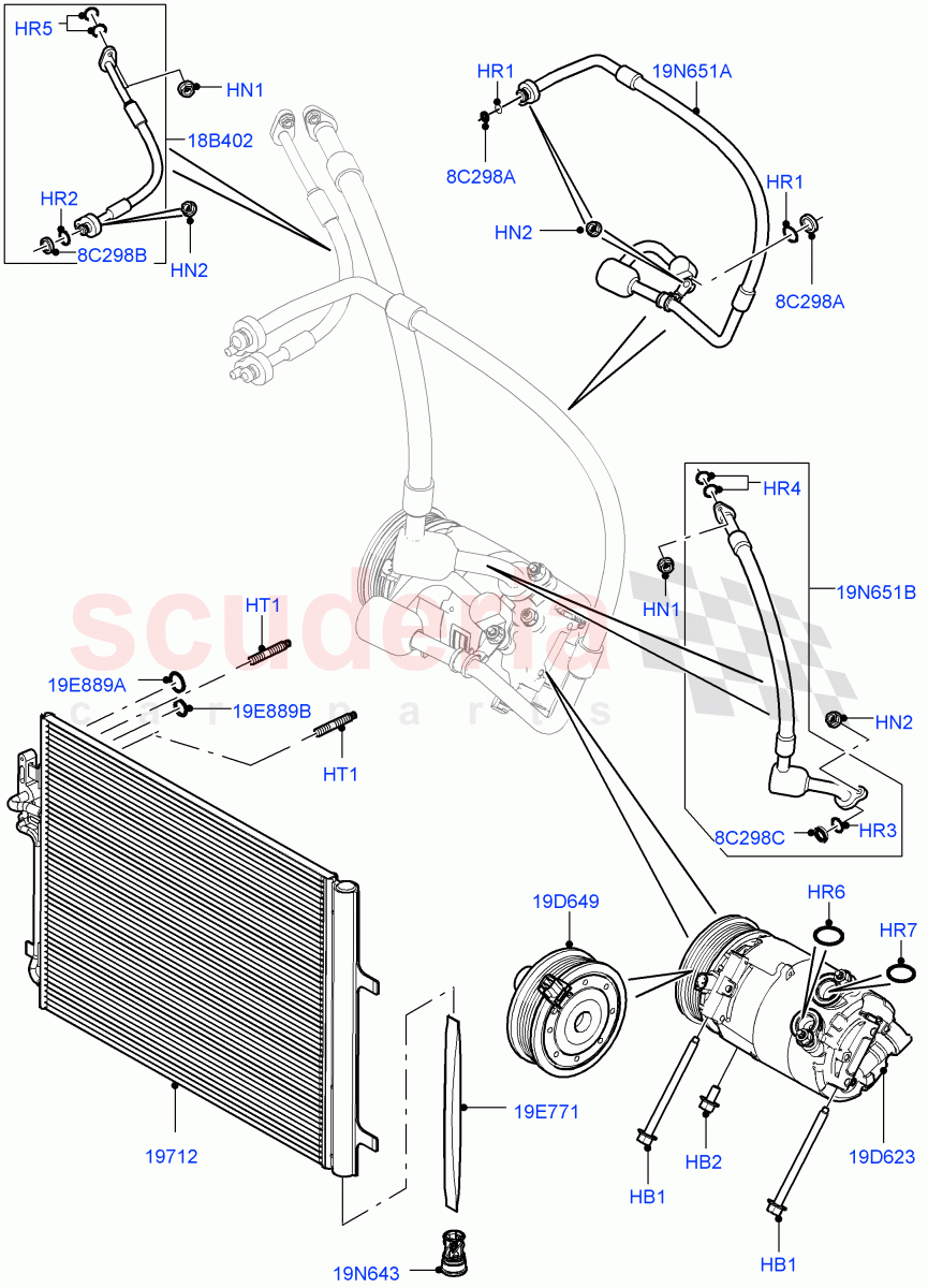 Air Conditioning Condensr/Compressr(2.0L 16V TIVCT T/C Gen2 Petrol,Halewood (UK),2.0L 16V TIVCT T/C 240PS Petrol) of Land Rover Land Rover Discovery Sport (2015+) [1.5 I3 Turbo Petrol AJ20P3]