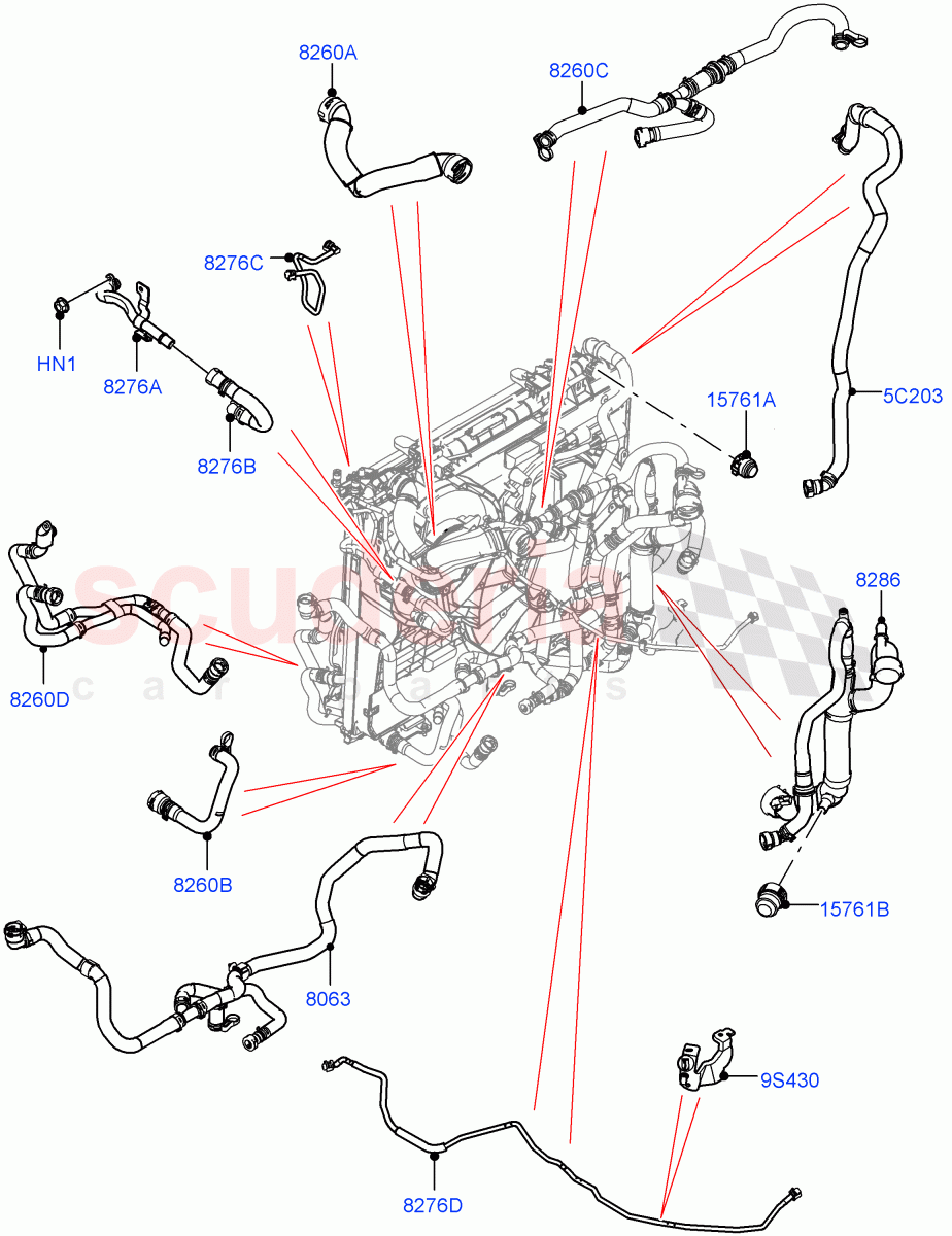 Cooling System Pipes And Hoses(Nitra Plant Build)(2.0L AJ200P Hi PHEV,Less Engine Cooling System)((V)FROMM2000001) of Land Rover Land Rover Defender (2020+) [2.0 Turbo Petrol AJ200P]