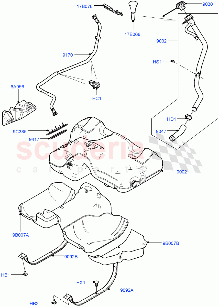 Fuel Tank & Related Parts (2.0L I4 DSL MID DOHC AJ200, Halewood (UK), With Diesel Exh Fluid Emission Tank, 2.0L I4 DSL HIGH DOHC AJ200) of Land Rover Land Rover Range Rover Evoque (2012-2018) [2.0 Turbo Diesel]