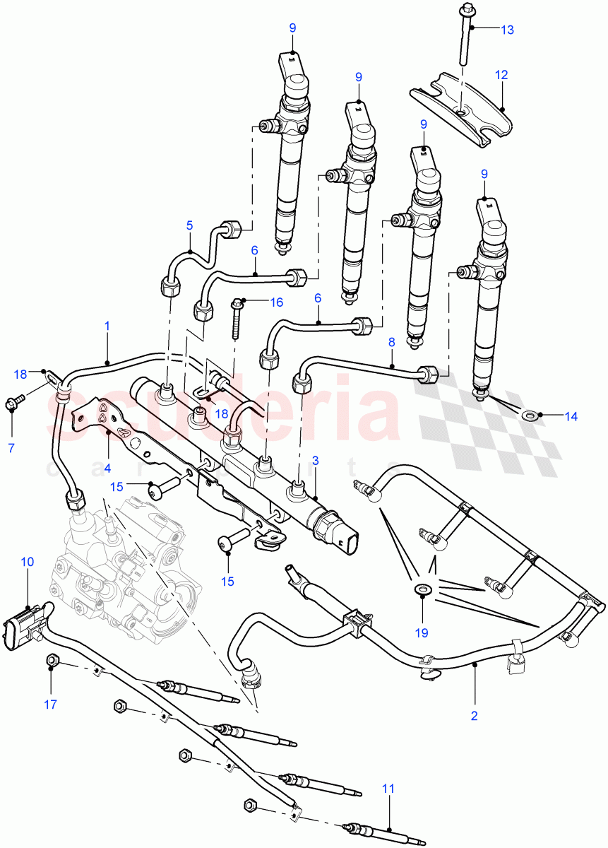 Fuel Injectors And Pipes(2.2L 16V TC I4 DSL 122PS PUMA)((V)FROMCA000001) of Land Rover Land Rover Defender (2007-2016)