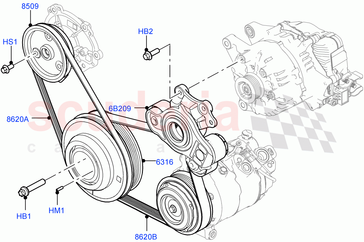 Pulleys And Drive Belts(2.0L AJ21D4 Diesel Mid)((V)FROMMA000001) of Land Rover Land Rover Range Rover Velar (2017+) [2.0 Turbo Diesel AJ21D4]