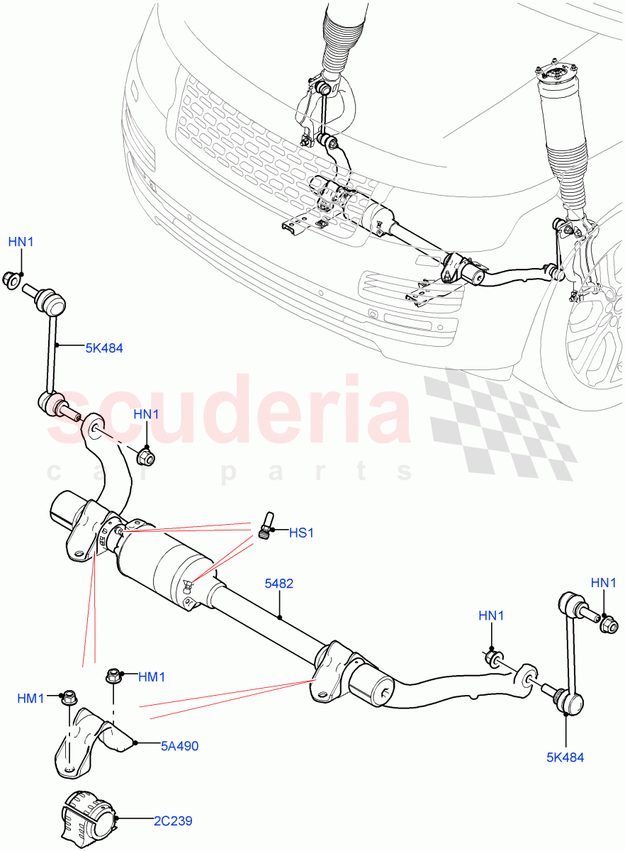 Active Anti-Roll Bar System (Stabilizer Bar, Front) (5.0 Petrol AJ133 DOHC CDA, Electronic Air Suspension With ACE, 5.0L OHC SGDI SC V8 Petrol - AJ133, 5.0L P AJ133 DOHC CDA S/C Enhanced, 4.4L DOHC DITC V8 Diesel, 3.0L AJ20P6 Petrol High, 3.0L AJ20D6 Diesel High) ((V) FROMKA000001) of Land Rover Land Rover Range Rover (2012-2021) [2.0 Turbo Petrol GTDI]