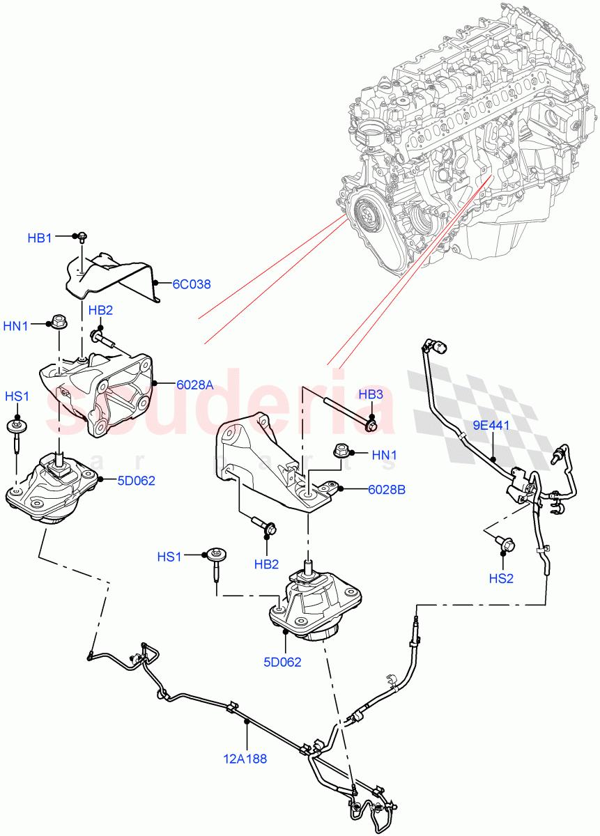 Engine Mounting (Nitra Plant Build) (3.0L AJ20D6 Diesel High) ((V) FROMM2000001) of Land Rover Land Rover Defender (2020+) [3.0 I6 Turbo Petrol AJ20P6]
