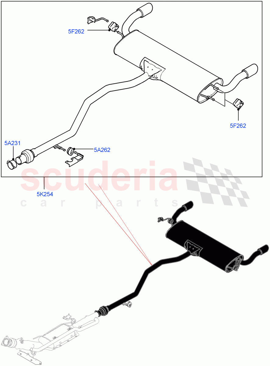 Rear Exhaust System (2.0L I4 DSL MID DOHC AJ200, Itatiaia (Brazil), With 5 Seat Configuration, 2.0L I4 DSL HIGH DOHC AJ200) ((V) FROMGT000001) of Land Rover Land Rover Discovery Sport (2015+) [2.0 Turbo Diesel]