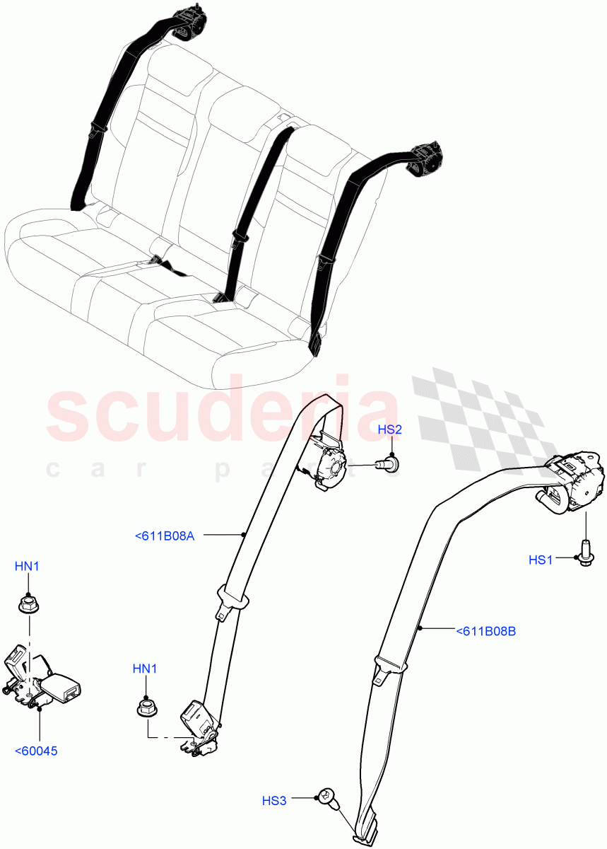 Rear Seat Belts(Changsu (China)) of Land Rover Land Rover Range Rover Evoque (2019+) [2.0 Turbo Diesel AJ21D4]