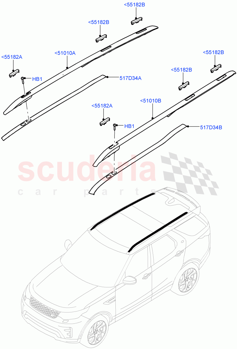 Roof Rack Systems(Solihull Plant Build)(Roof Rack - Silver Painted Rails,Roof Rack - Black)((V)FROMHA000001) of Land Rover Land Rover Discovery 5 (2017+) [3.0 DOHC GDI SC V6 Petrol]