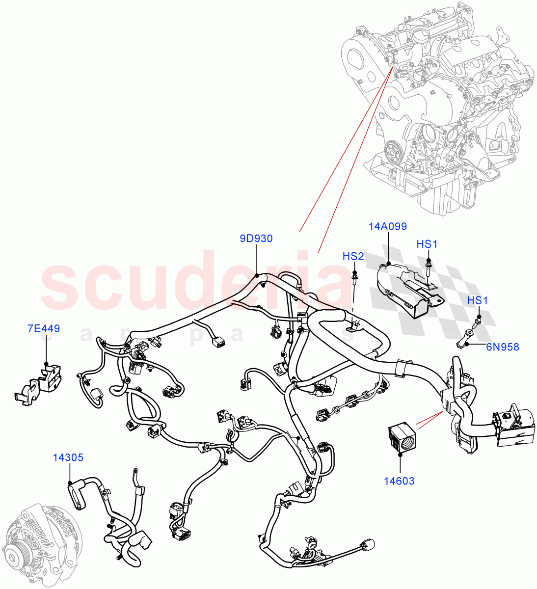 Engine Harness(Solihull Plant Build)(3.0 V6 Diesel)((V)FROMHA000001) of Land Rover Land Rover Discovery 5 (2017+) [3.0 DOHC GDI SC V6 Petrol]