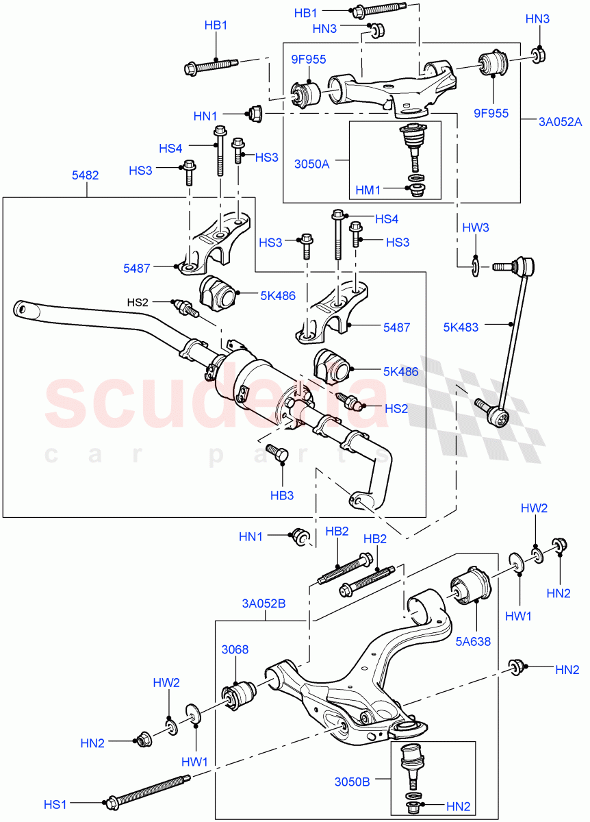 Front Susp.Arms/Stabilizer/X-Member (With Roll Stability Control, With ACE Suspension) ((V) TO9A999999) of Land Rover Land Rover Range Rover Sport (2005-2009) [2.7 Diesel V6]