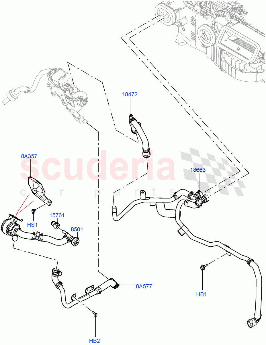 Heater Hoses (Front) (3.0L AJ20D6 Diesel High, With Fuel Fired Heater, With Air Conditioning - Front/Rear, With Front Comfort Air Con (IHKA)) ((V) FROMLA000001) of Land Rover Land Rover Range Rover (2012-2021) [4.4 DOHC Diesel V8 DITC]