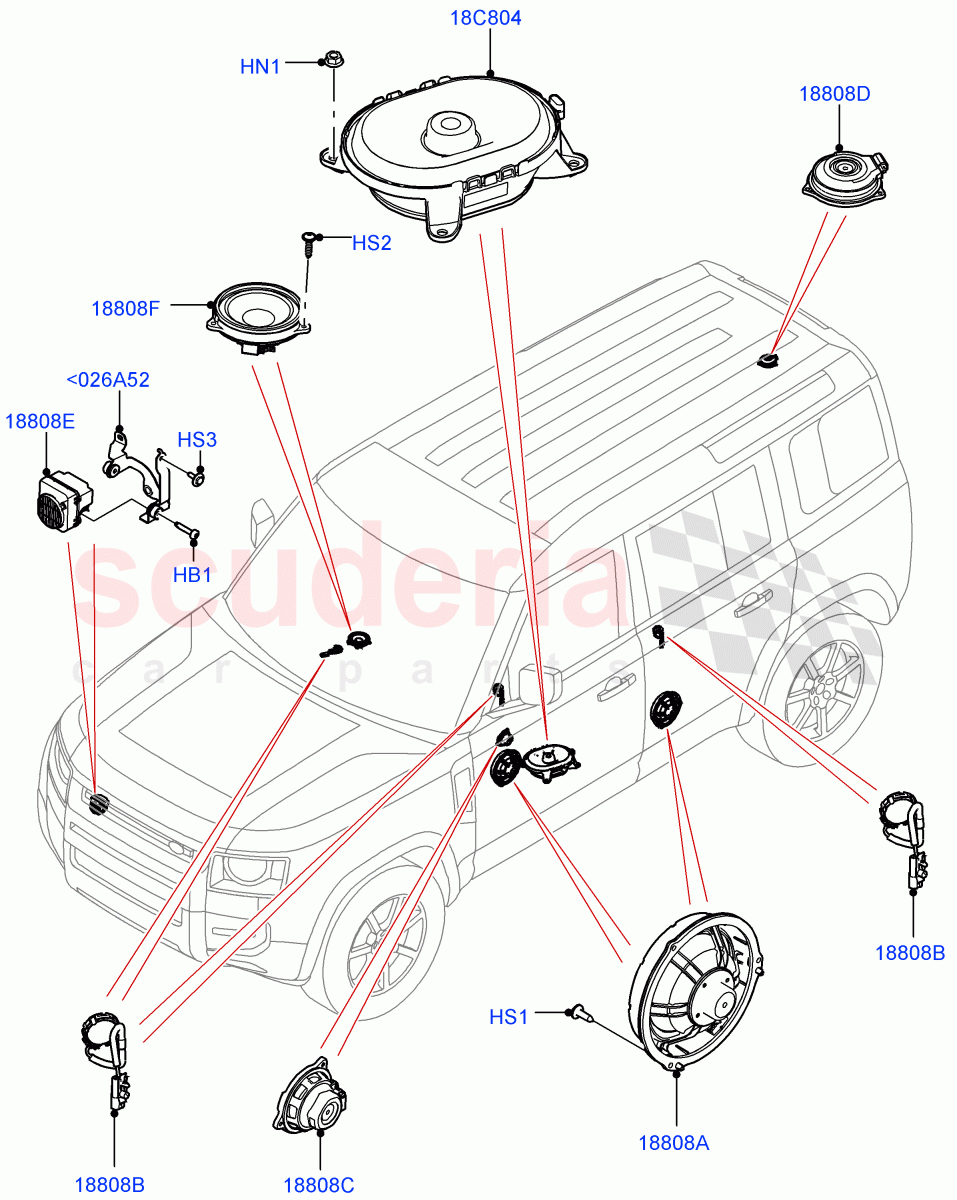 Speakers(Premium Audio 1280 W) of Land Rover Land Rover Defender (2020+) [3.0 I6 Turbo Petrol AJ20P6]