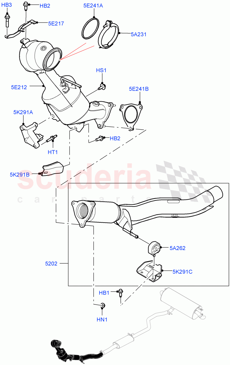 Front Exhaust System (2.0L AJ20P4 Petrol High PTA, EU6C Emission, Halewood (UK), EU6D - Final (Petrol) Emission, 2.0L AJ20P4 Petrol Mid PTA, Beijing 6 Petrol Emission) ((V) FROMLH000001, (V) TOLH999999) of Land Rover Land Rover Discovery Sport (2015+) [2.0 Turbo Petrol AJ200P]