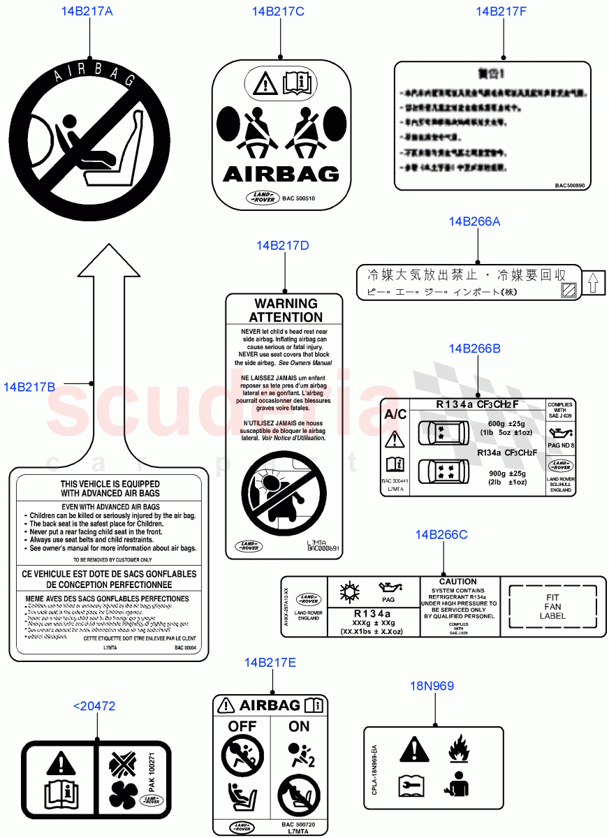 Labels (For Air Bag / Air Conditioning) ((V) FROMAA000001) of Land Rover Land Rover Discovery 4 (2010-2016) [3.0 Diesel 24V DOHC TC]