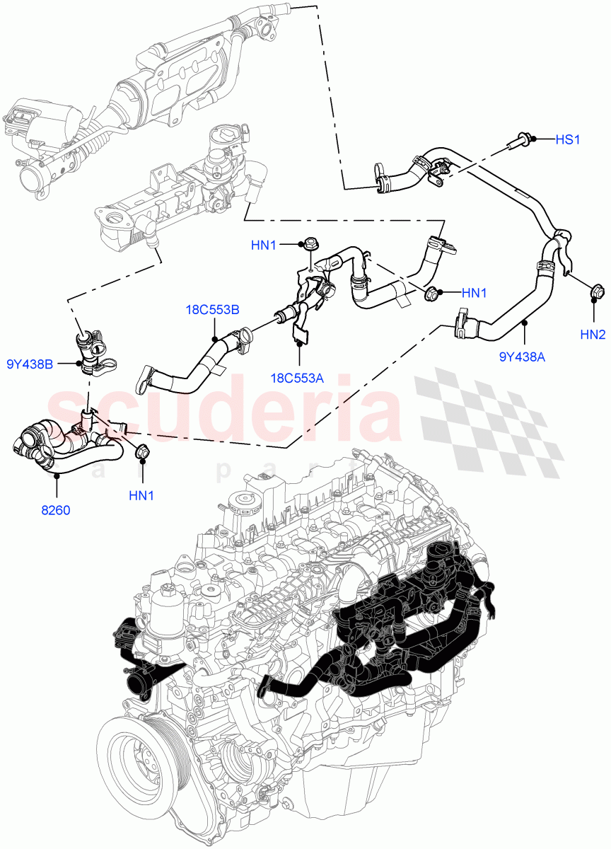 EGR Cooling System (Nitra Plant Build) (3.0L AJ20D6 Diesel High) ((V) FROMM2000001) of Land Rover Land Rover Discovery 5 (2017+) [3.0 I6 Turbo Diesel AJ20D6]