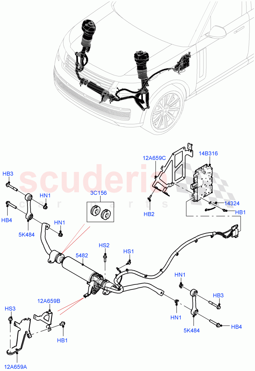 Front Cross Member & Stabilizer Bar (Active Stabilizer Bar) (Electronic Air Suspension With ACE) of Land Rover Land Rover Range Rover (2022+) [4.4 V8 Turbo Petrol NC10]