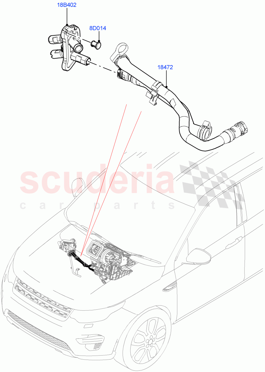 Auxiliary Heater Hoses (Halewood (UK), Fuel Heater W/Pk Heat With Remote, Fuel Fired Heater With Park Heat, With Fuel Fired Heater) ((V) FROMMH000001) of Land Rover Land Rover Discovery Sport (2015+) [1.5 I3 Turbo Petrol AJ20P3]