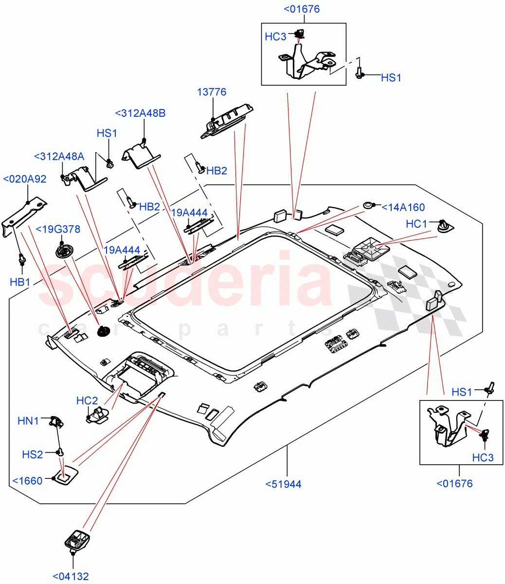Headlining And Sun Visors (With Roof Conversion-Panorama Power, Itatiaia (Brazil), With Roof Conversion-Panorama Roof) of Land Rover Land Rover Range Rover Evoque (2019+) [2.0 Turbo Petrol AJ200P]