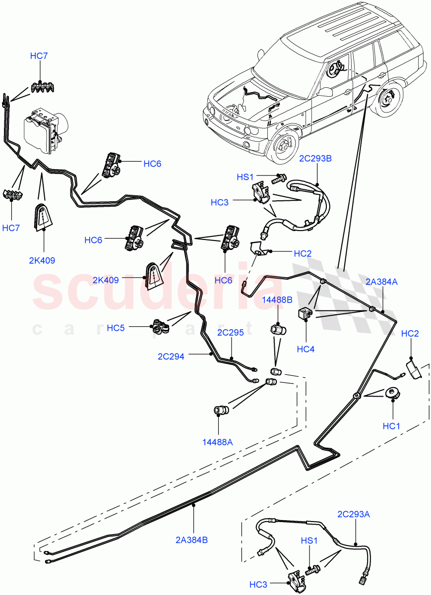 Rear Brake Pipes(RHD)((V)FROMAA000001) of Land Rover Land Rover Range Rover (2010-2012) [4.4 DOHC Diesel V8 DITC]