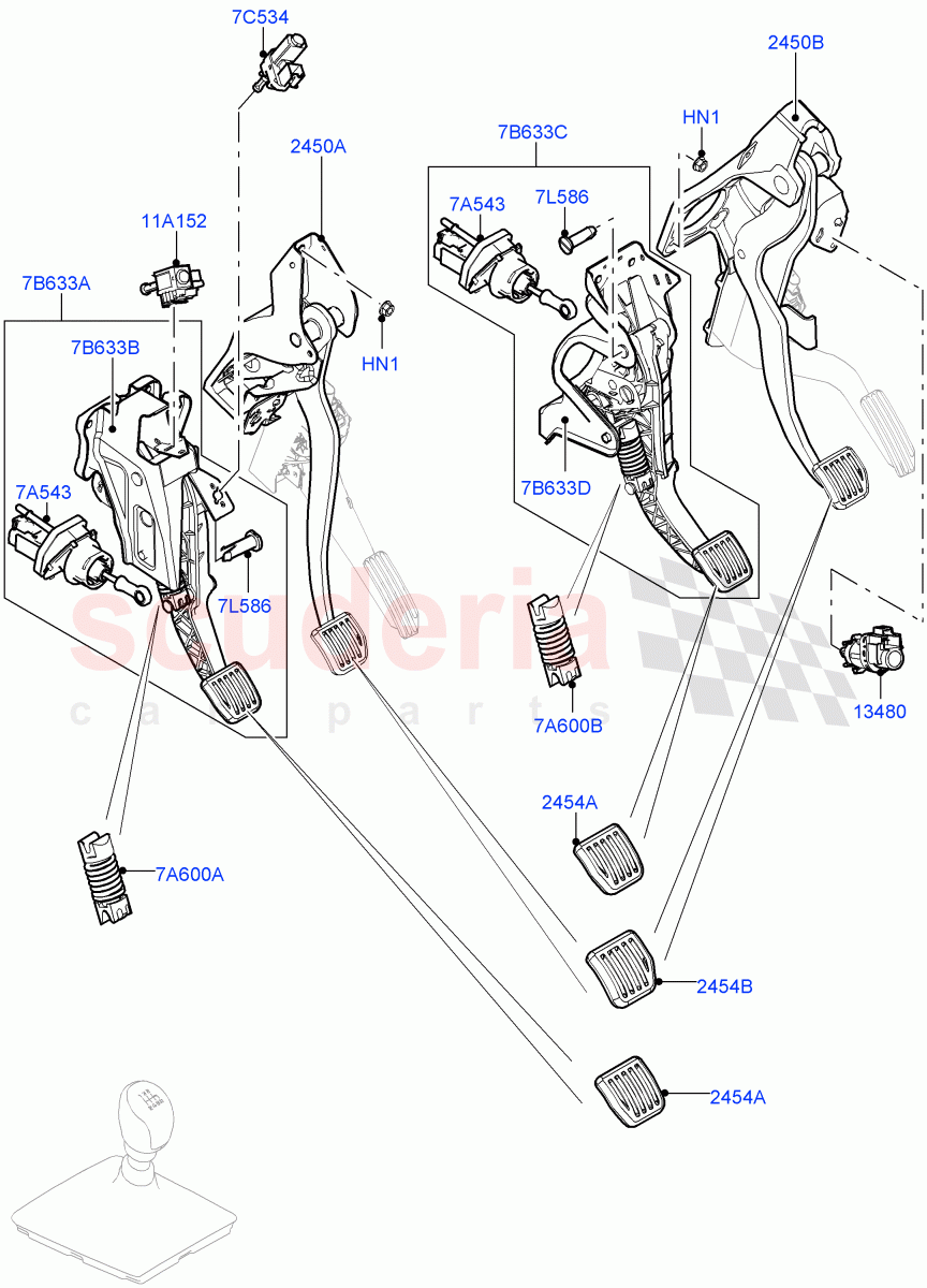Brake And Clutch Controls (6 Speed Manual Trans BG6, Halewood (UK), Standard Foot Pedal Pad Design, 6 Speed Manual Trans-JLR M66 2WD, 6 Speed Manual Trans M66 - AWD) ((V) TOLH999999) of Land Rover Land Rover Discovery Sport (2015+) [1.5 I3 Turbo Petrol AJ20P3]